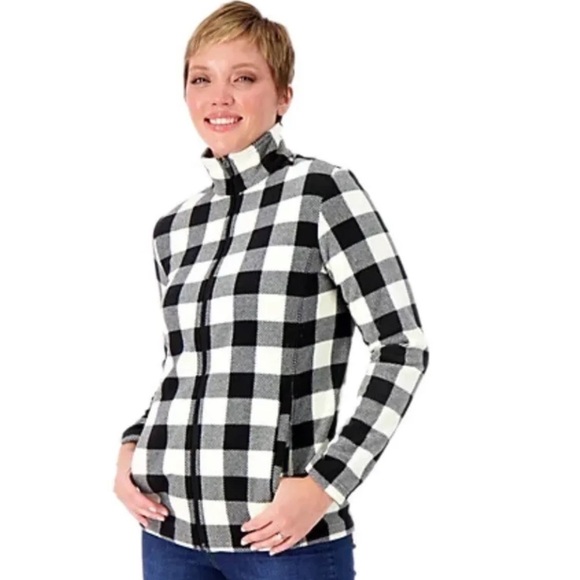 Lands' End Jackets & Blazers - LANDS’ END women’s Plus buffalo check FLEECE zip up black white check size 2X